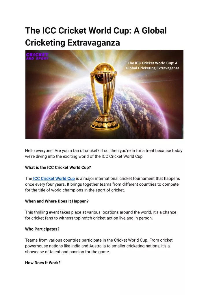 the icc cricket world cup a global cricketing