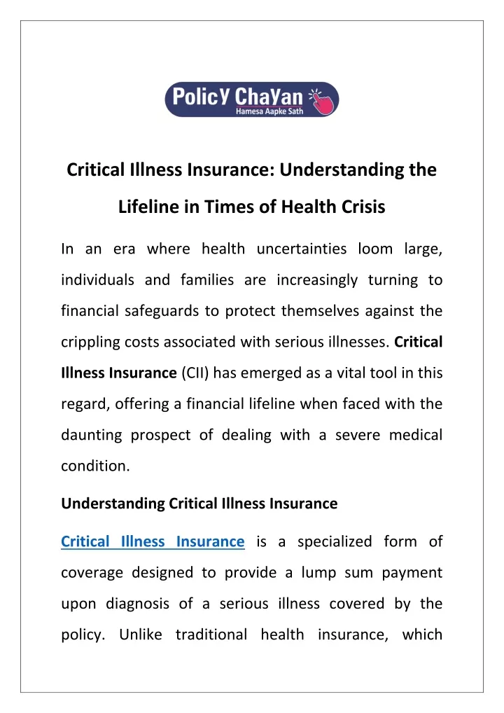 critical illness insurance understanding the