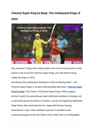 Chennai Super King ka Baap The Undisputed Kings of 2024