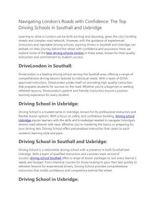 Navigating London’s Roads with Confidence - The Top Driving Schools in Southall and Uxbridge