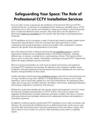 Safeguarding Your Space - The Role of Professional CCTV Installation Services