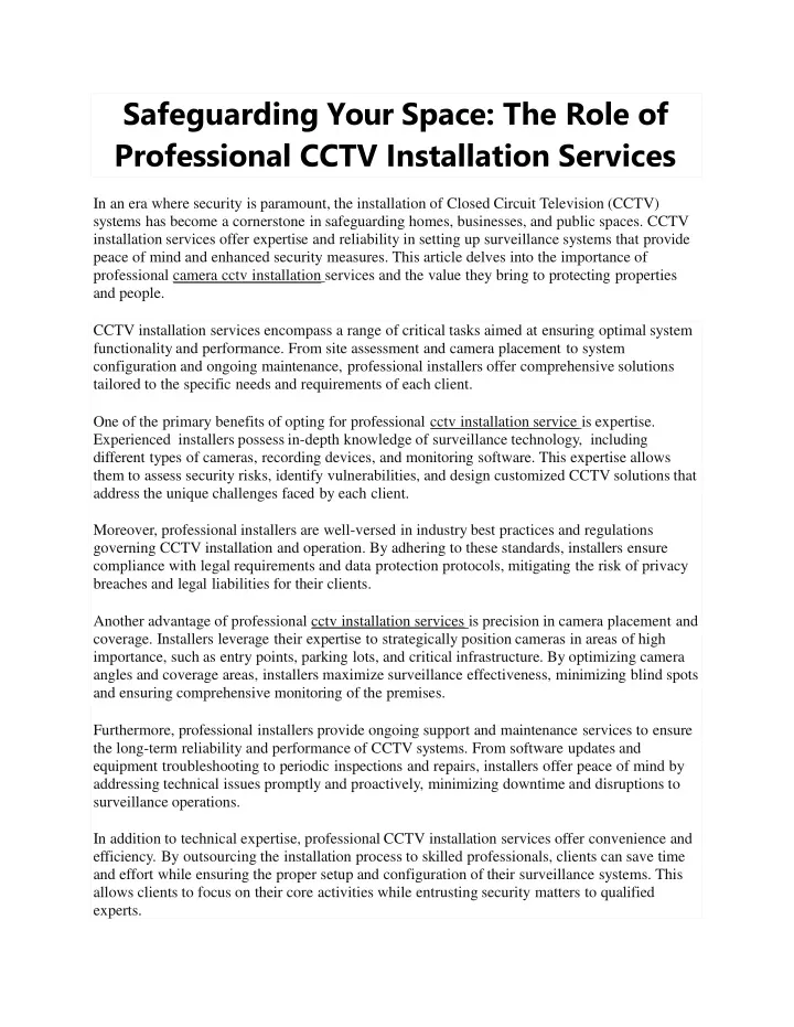 safeguarding your space the role of professional cctv installation services