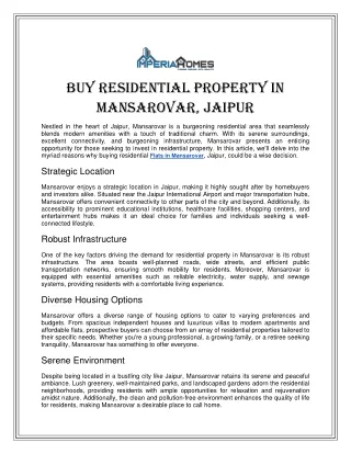 Buy Residential Property in Mansarovar