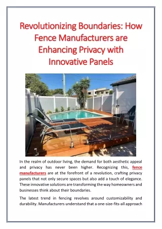 Revolutionizing Boundaries: How Fence Manufacturers are Enhancing Privacy with I
