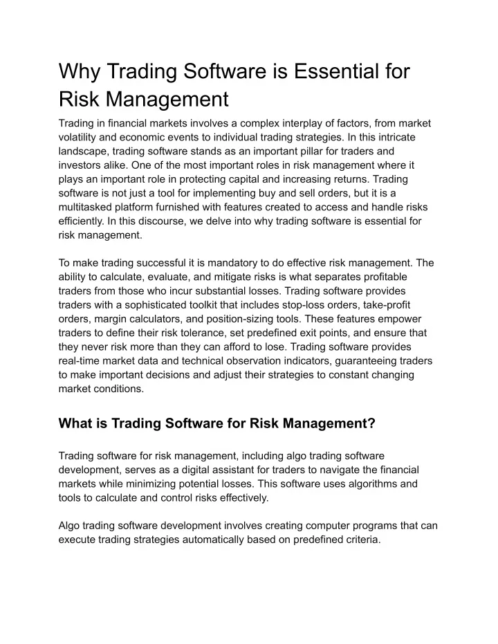 why trading software is essential for risk