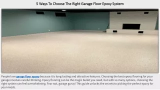 5 Ways To Choose The Right Garage Floor Epoxy System
