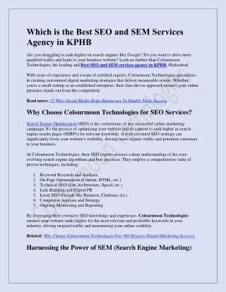 Which is the Best SEO and SEM Services Agency in KPHB