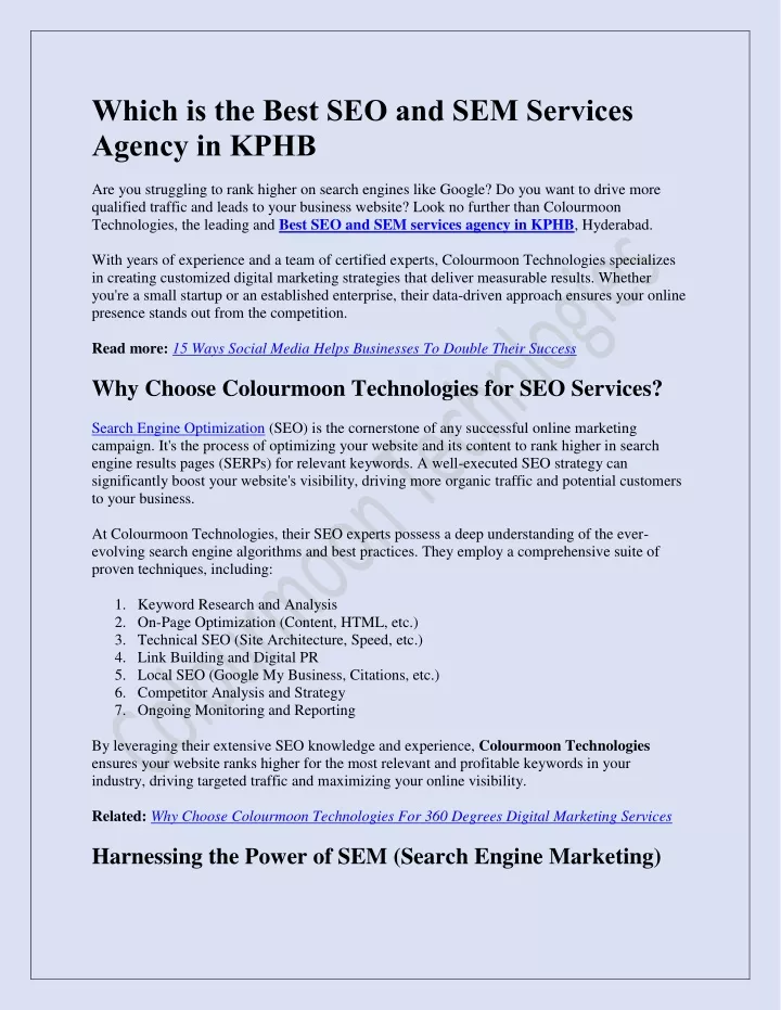 which is the best seo and sem services agency