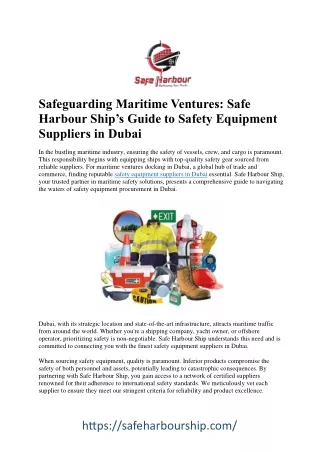 Safeguarding the Seas: Safety Equipment Suppliers in Dubai