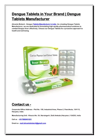 Dengue Tablets in Your Brand | Dengue Tablets Manufacturer