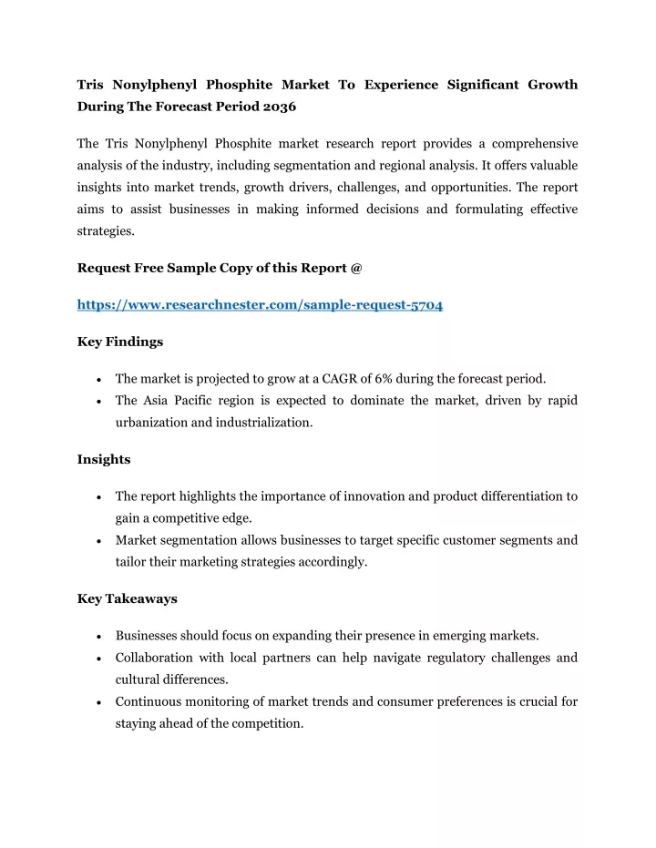 tris nonylphenyl phosphite market to experience