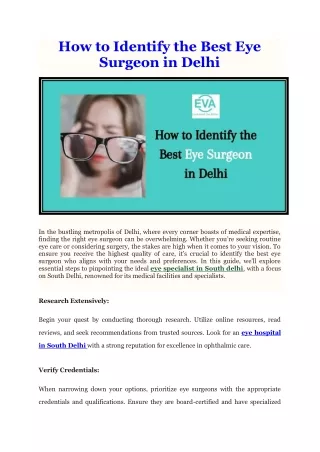 How to Identify the Best Eye Surgeon in Delhi