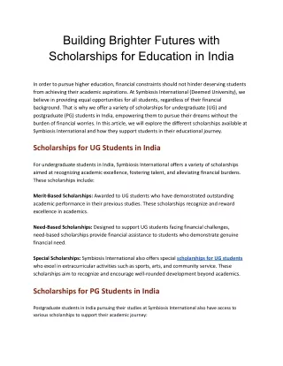 Building Brighter Futures with Scholarships for Education in India