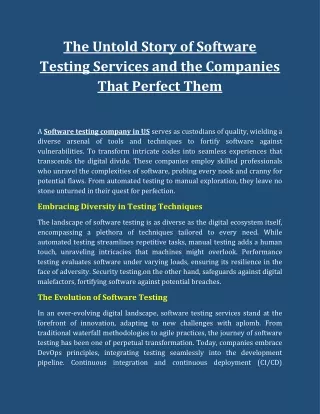 The Untold Story of Software Testing Services and the Companies That Perfect Them