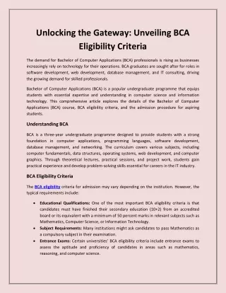 Unlocking the Gateway: Unveiling BCA Eligibility Criteria