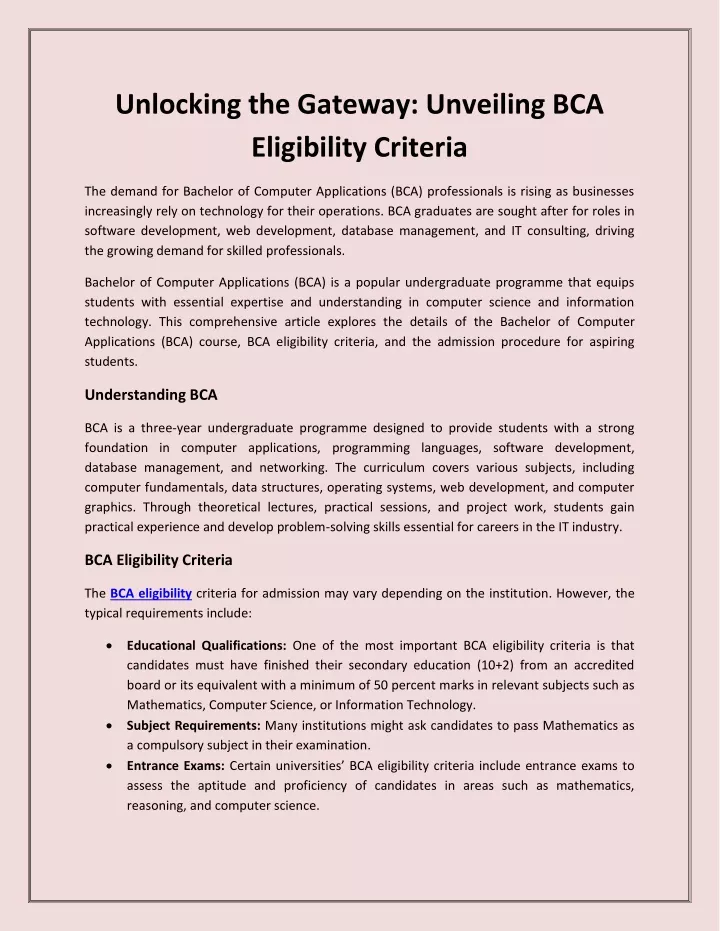 unlocking the gateway unveiling bca eligibility