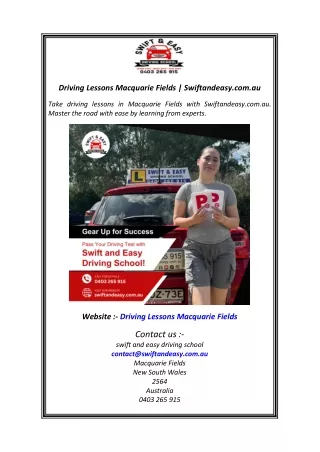 Driving Lessons Macquarie Fields  Swiftandeasy.com.au