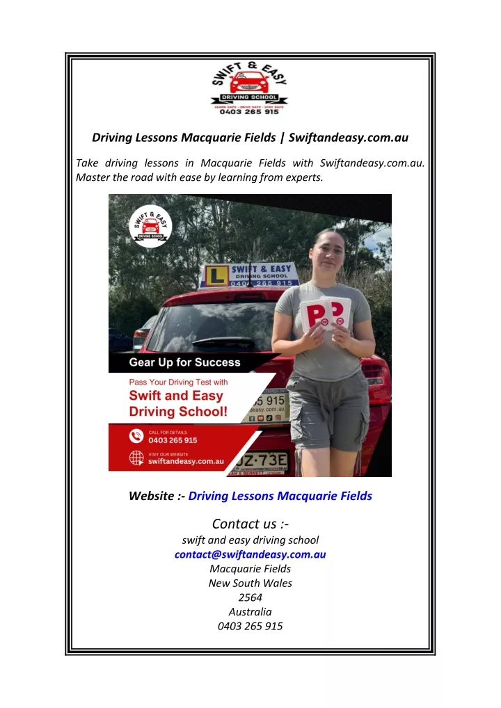 driving lessons macquarie fields swiftandeasy