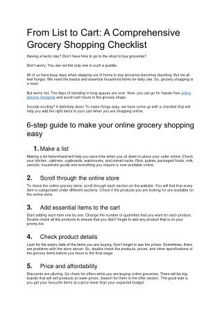 From List to Cart - A Comprehensive Grocery Shopping Checklist