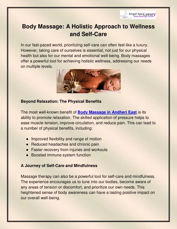 body massage a holistic approach to wellness