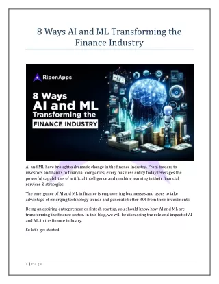 8 Ways AI and ML Transforming the Finance Industry