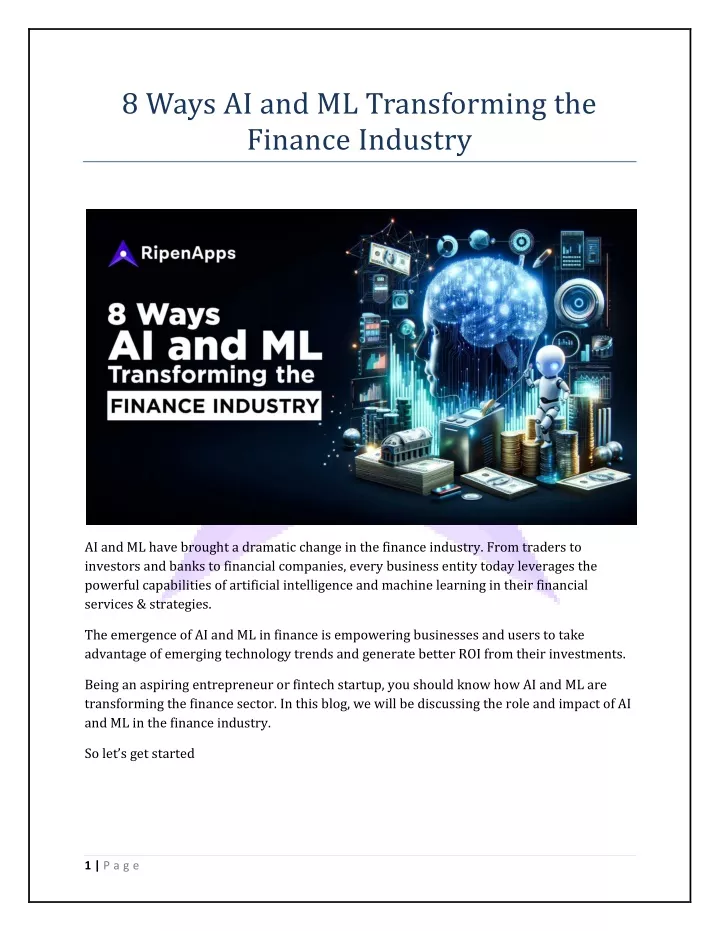 8 ways ai and ml transforming the finance industry