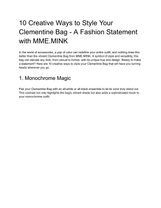 10 Creative Ways to Style Your Clementine Bag - A Fashion Statement with MME