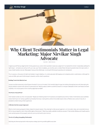 Why Client Testimonials Matter in Legal Marketing: Major Nirvikar Singh Advocate