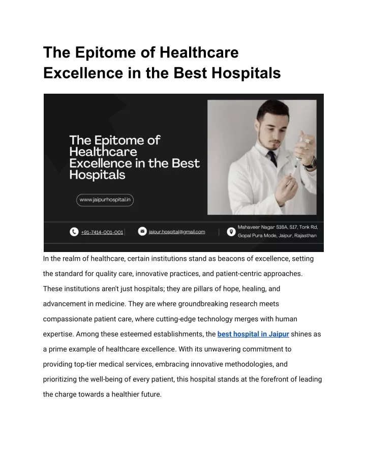 the epitome of healthcare excellence in the best