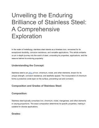 Unveiling the Enduring Brilliance of Stainless Steel_ A Comprehensive Exploration