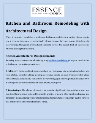 Kitchen and Bathroom Remodeling with Architectural Design