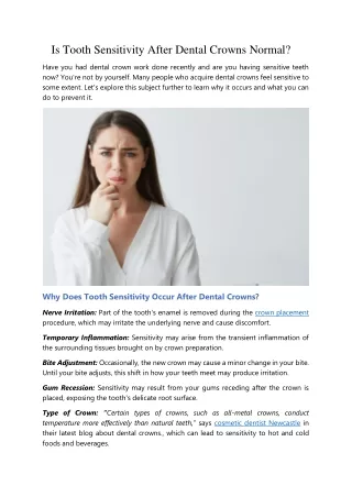 Is Tooth Sensitivity After Dental Crowns Normal