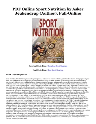 [Ebook] Reading Sport Nutrition [DOWNLOAD PDF] PDF By  Asker Jeukendrup (Author),