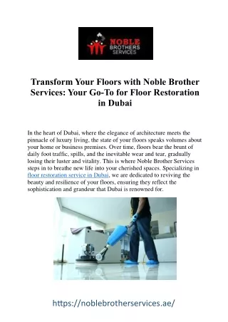 Renew Your Space: Floor Restoration Service in Dubai