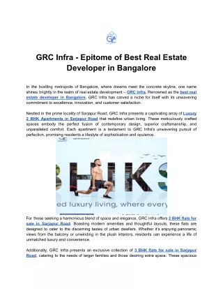 GRC Infra - Epitome of Best Real Estate Developer in Bangalore