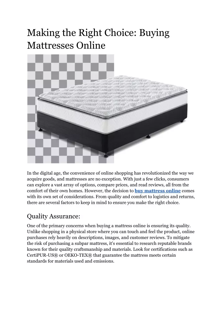 making the right choice buying mattresses online