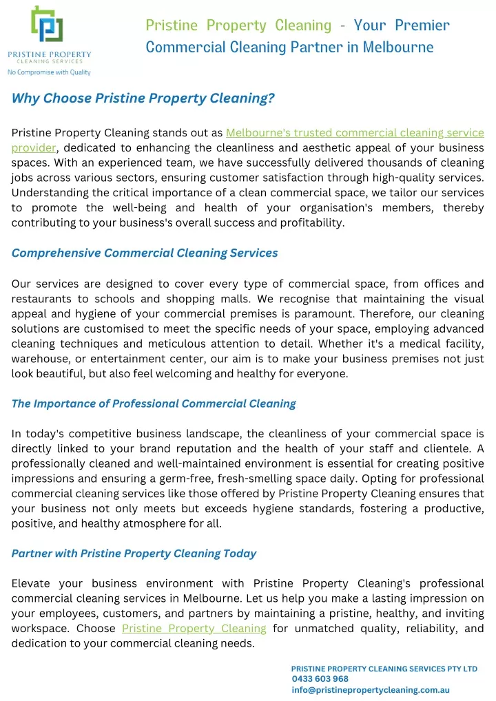 pristine property cleaning your premier