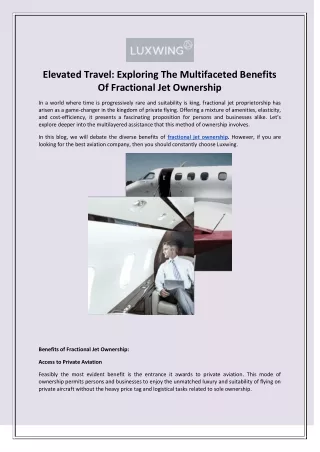 Elevated Travel Exploring The Multifaceted Benefits Of fractional Jet Ownership