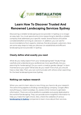 Learn How To Discover Trusted And Renowned Landscaping Services Sydney