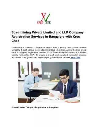 Streamlining Private Limited and LLP Company Registration Services in Bangalore with Kros Chek
