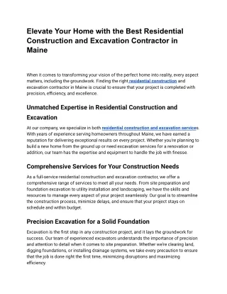 Elevate Your Home with the Best Residential Construction and Excavation Contractor in Maine