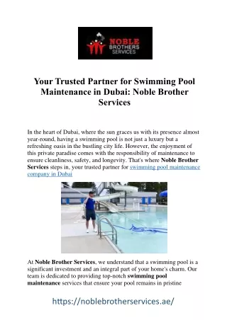 Crystal Clear Pools: Premier Swimming Pool Maintenance Company in Dubai