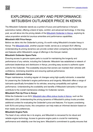 EXPLORING LUXURY AND PERFORMANCE: MITSUBISHI OUTLANDER PRICE IN KENYA