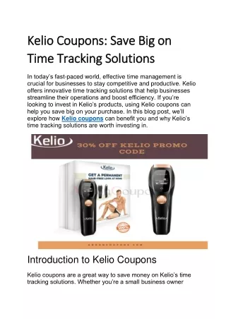 Kelio Coupons: Save Big on Time Tracking Solutions