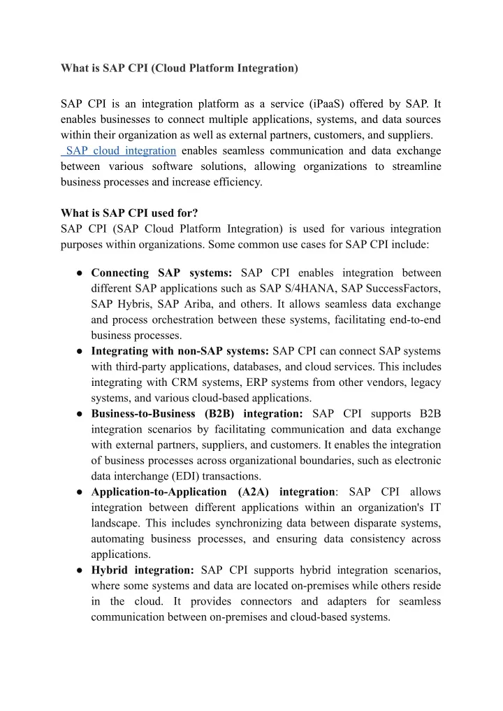 what is sap cpi cloud platform integration
