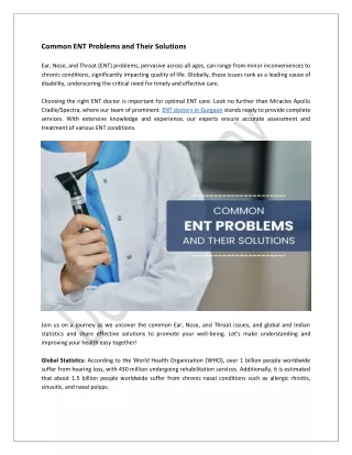 Common ENT Problems and Their Solutions at Miracles Healthcare