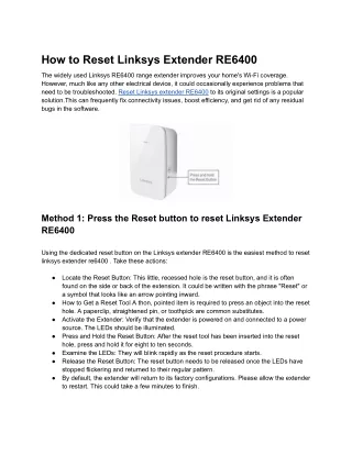 How to Reset Linksys Extender RE6400