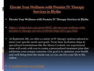 Elevate Your Wellness with Premier IV Therapy Services in Blythe