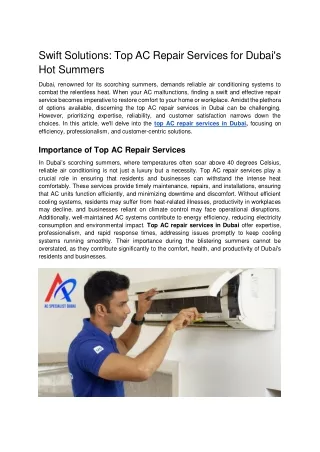 Swift Solutions_ Top AC Repair Services for Dubai's Hot Summers