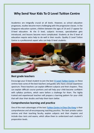 Why Send Your Kids To O Level Tuition Centre